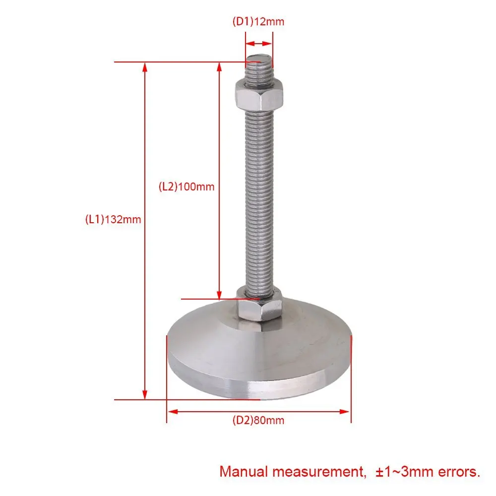 Нержавеющая сталь 80 мм Диаметр M12x100mm резьба фиксированные регулируемые ножки для машинной мебели коврик для ног Максимальная нагрузка 3 тон упаковка из 2