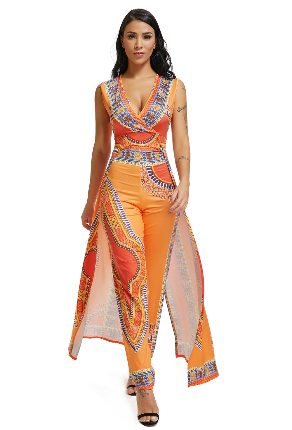 OMILKA African Dashiki Ethnic African Printed Jumpsuit 2019 Summer Women Sleeveless V Neck Orange India Folk Club Beach Overalls OMILKA African Dashiki Ethnic African Printed Jumpsuit 2019 Summer Women Sleeveless V Neck Orange India Folk Club Beach Overalls