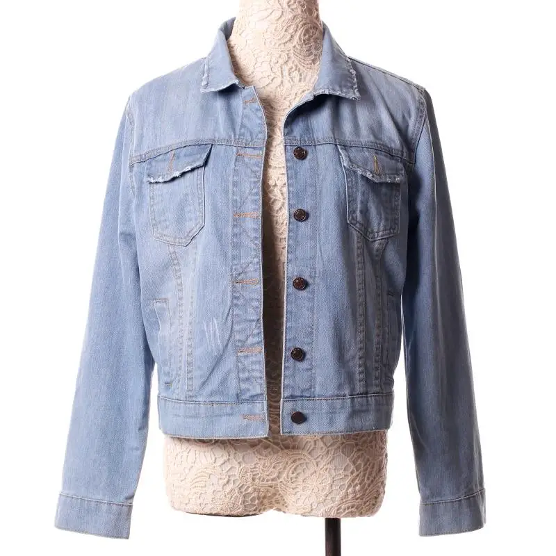 Embroidery Cardigan Denim Jackets Women Slim Bf Spring Autumn Denim Coat,Light Blue,XL
