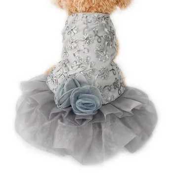 

armi Gray Dog Dresses Sequin Knit Flower Decoration Princess Wedding Dress For Dogs 6073023 Pet Products Clothing