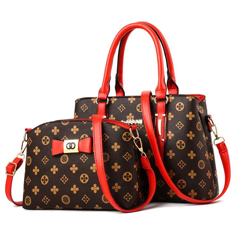 

2 pieces / set 2018 new women's fashion shoulder bag handbags Christmas gift retro PU leather handbag