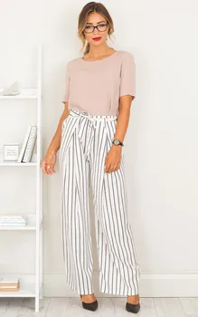 

Sweatpants Rushed Vadim Sale Real Elastic Waist Mid Lace Flat Free Shipping 2020 Summer Striped Belt Wide Leg Pants Women