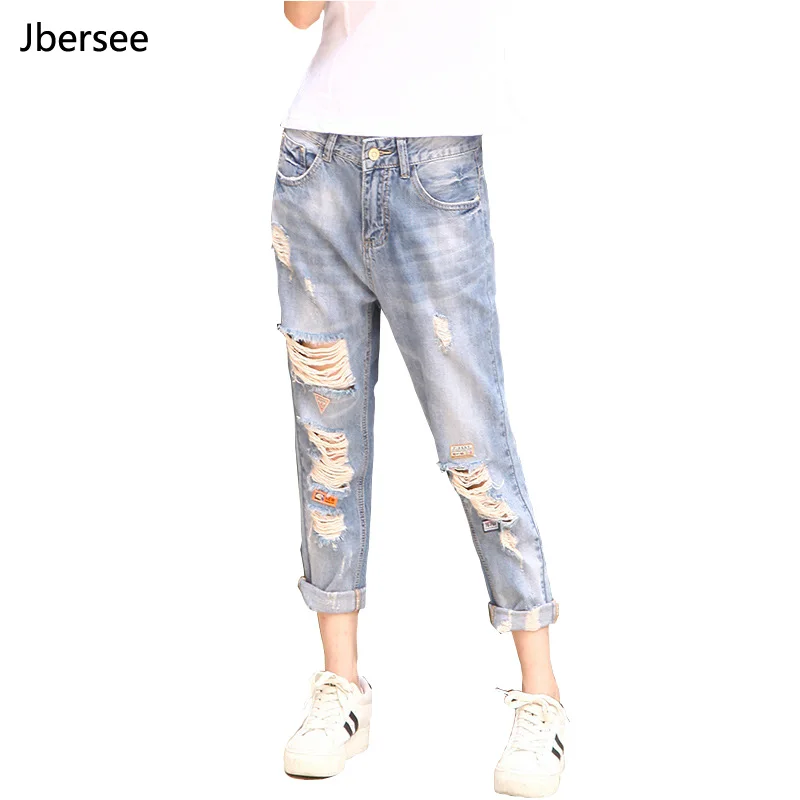 Boyfriend hole ripped jeans women pants Cool denim vintage