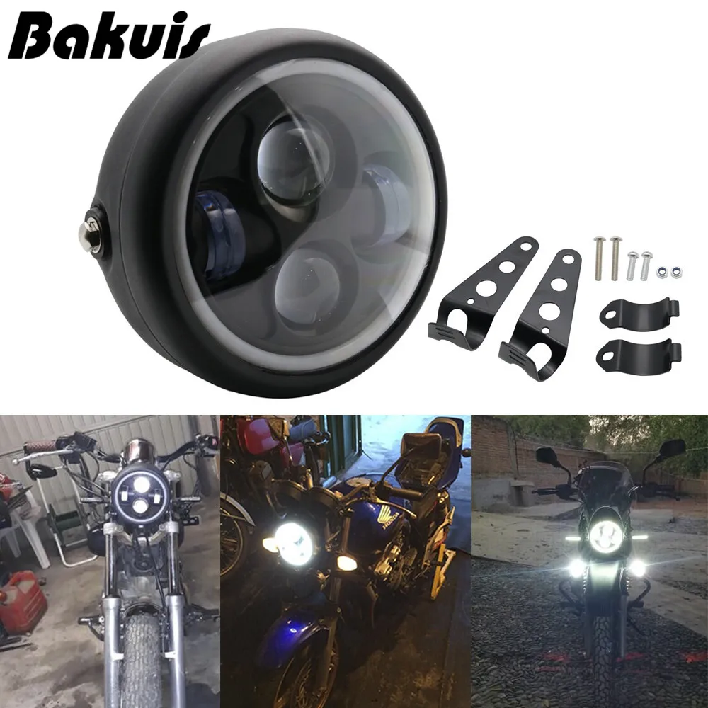 6,5 дюймов мотоциклетный гриль головной светильник с Bracktes мотоцикл ретро-фары мотор мото скутер винтажный передний светильник круглая лампа