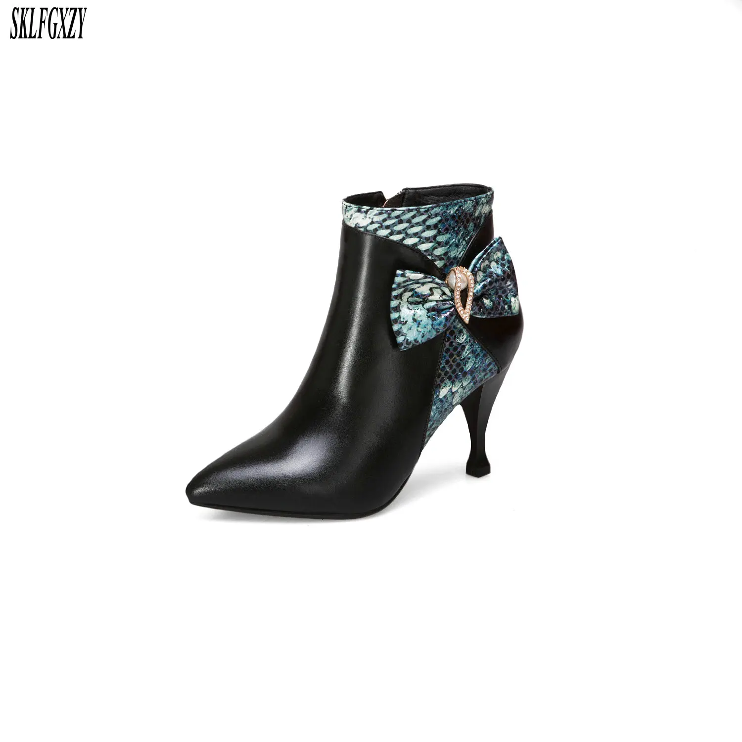 

New fashion autumn leather female boots 100% cowhide high-heeled female boots zipper female shoes size 34-43