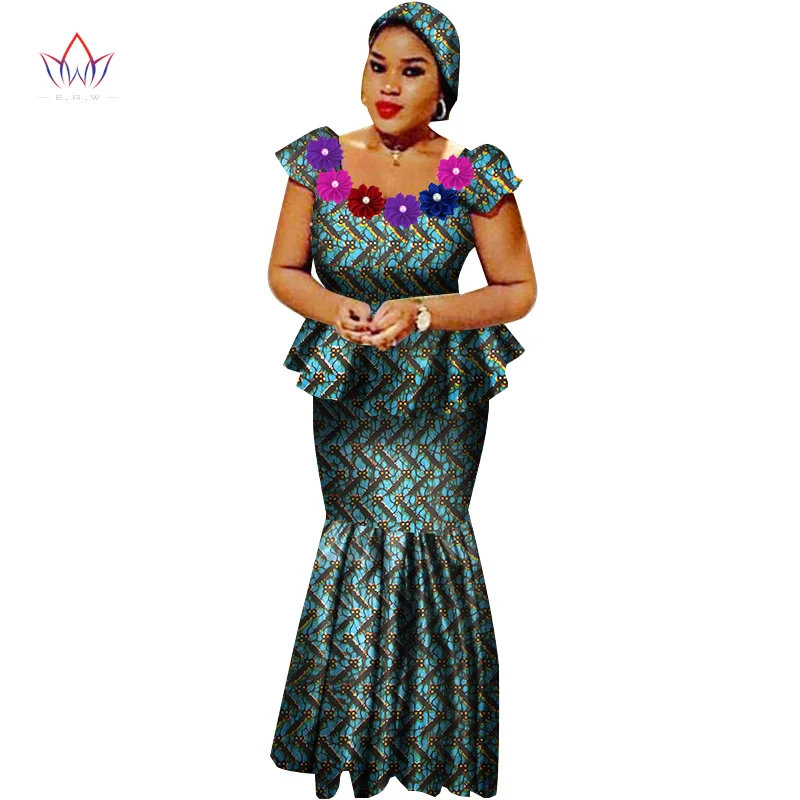 African Bazin Riche Dresses for Women Set Clothes Skirt Top Sets for Women High Waist Skirt Long African Skirt Plus Size WY2564