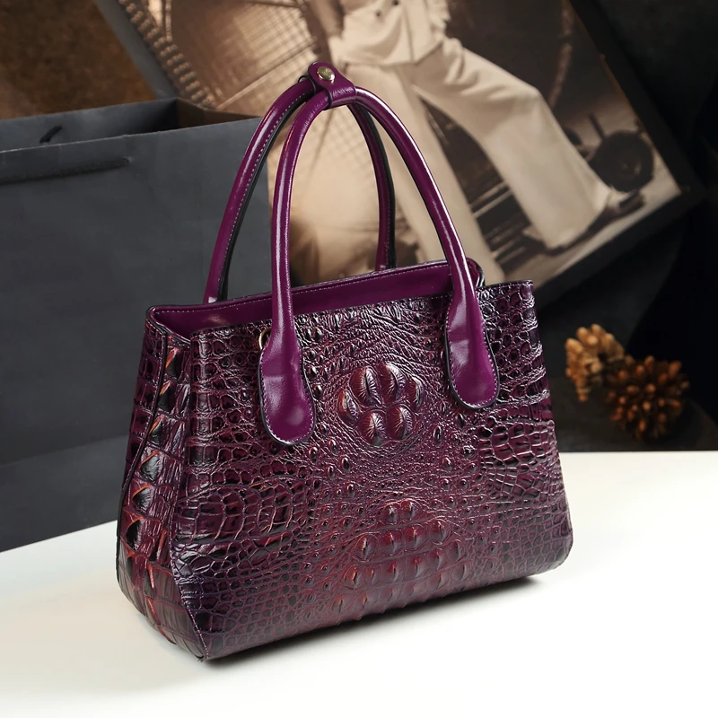 Новинка, европейский стиль, модная женская сумка из спилка, сумка через плечо с крокодиловым узором, атмосферные сумки известных брендов - Цвет: M size plum