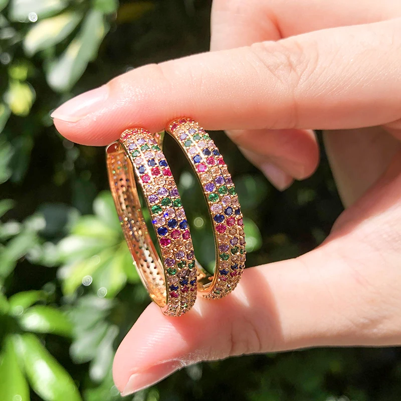 

2019 New Gold Copper Multicolor Set In AAA Cubic Zirconia Big Round Earrings Fashion Female Party Gift Womens Fashion jewelry