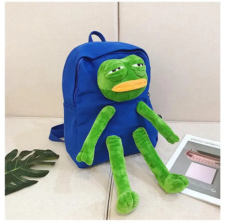 Frog mochila de lona das meninas, estéreo,