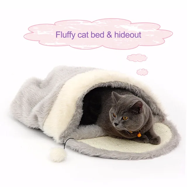 Cat Bed Pet House With Ball Toy Scratching Post Hairy&Sisal Hemp&Plastic Non-woven Soft Non-slip Pet Sleeping Bag  Cat Supplies