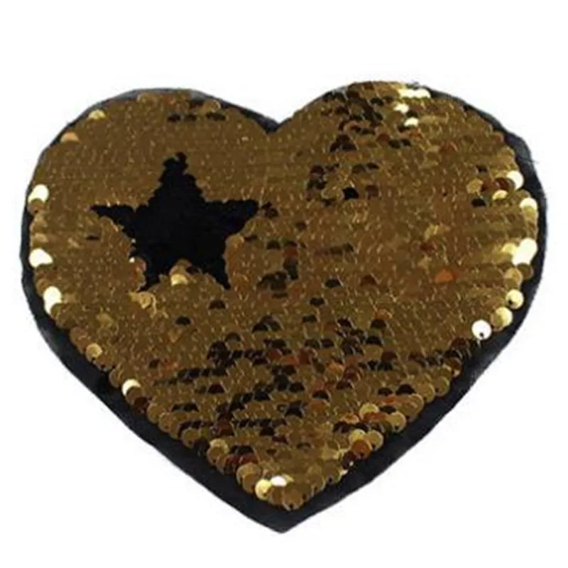 

T-shirt Patch 16cm Golden heart star flip the double sided Patches for clothing Reversible change color sequins T shirt Women
