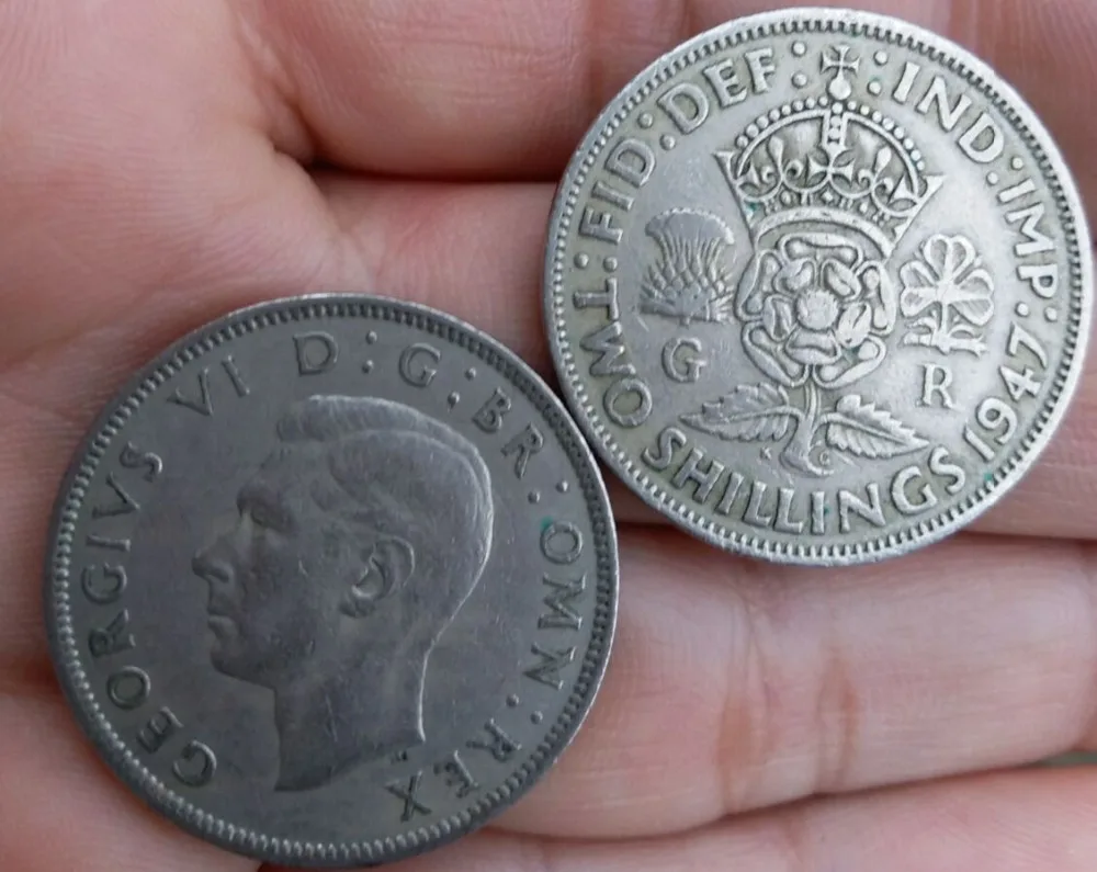 

28MM George VI 2 Shillings 1947-1948 ,100% Real Genuine Comemorative Coin,Original Collection