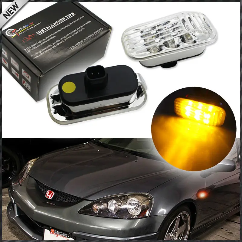 2pcs Clear Direct Lens Amber LED Side Marker Lights For Honda Accord