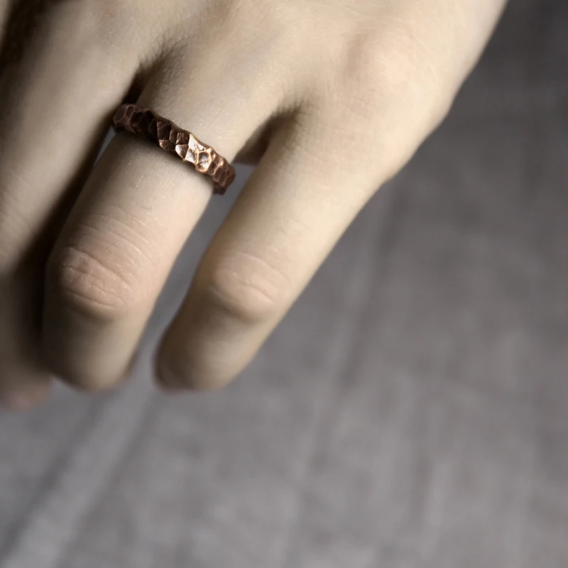 Tibetan Hand Beaten Solid Copper Ring Hammered Vintage Process Black Smithed Size Adjustable Retro Punk Street for Men Women 5