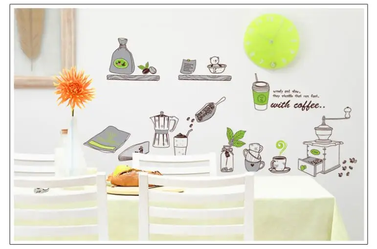 Free Shipping 1Pcs tableware forRestaurant Storefront Kitchen Wall Sticker, 3D DIY Fashion Sticker Home Decration Wallpaper
