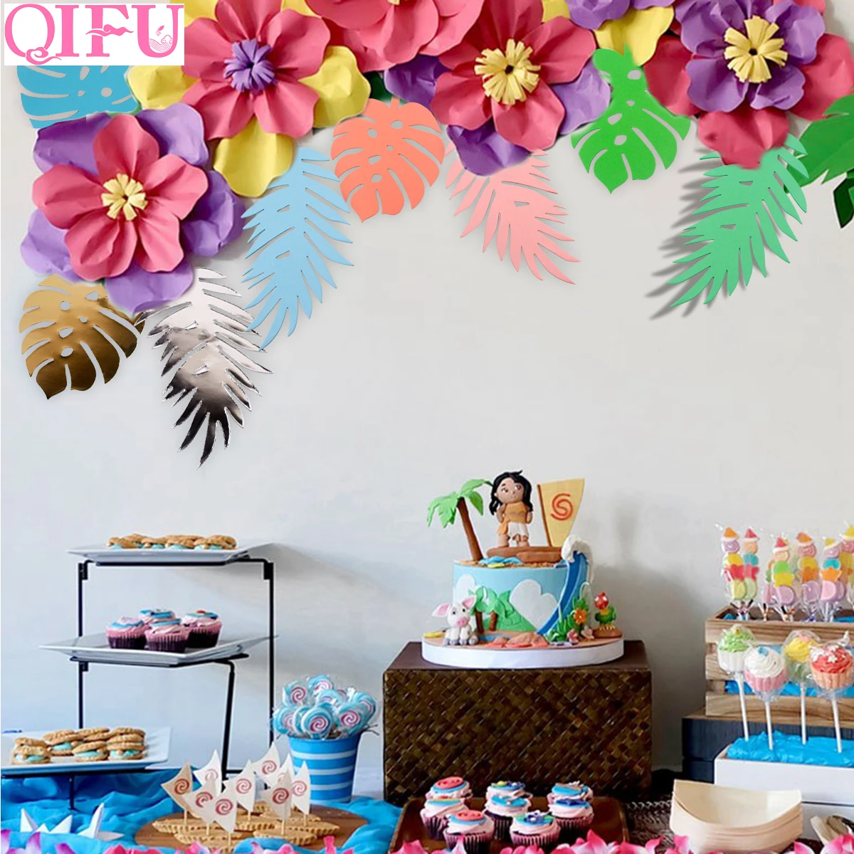 

QIFU 6pcs DIY Paper Turtle Leaf/Palm Leaves Backdrop Decor Table Decoration Accessories Wedding Decor For Home Party Supplies