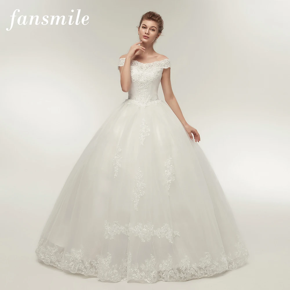Fansmile Korean Lace Applique Ball Gowns Wedding Dresses 2018 Plus