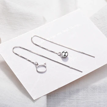 

100% 925 Sterling Silver Cute Cat Bells Long Tassel Drop Earrings For Women High Quality Lady Jewelry