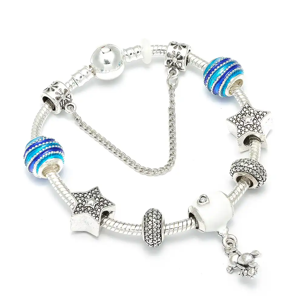 Silver Color Charm Bracelets With Teddy Balloon Pendants Brand Bracelet Rainbow Beads Charms For Children Gift Silver Color Charm Bracelets With Teddy Balloon Pendants Brand Bracelet Rainbow Beads Charms For Children Gift