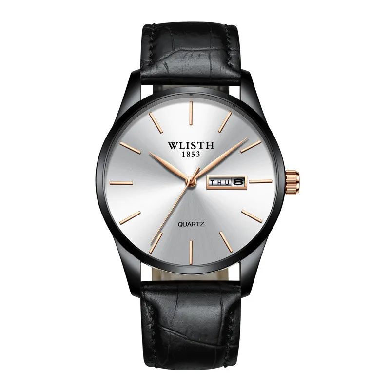Мужские часы Топ бренд класса люкс ультра-тонкие мужские часы сталь Дисплей Неделя Дата Мода кварцевые-часы Бизнес Мужские наручные часы - Цвет: leather white