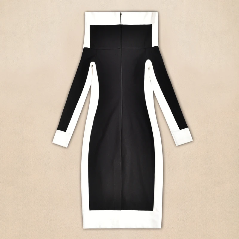 Европейское весеннее Новое модное черно-белое сексуальное элегантное приталенное платье средней длины с вырезом лодочкой