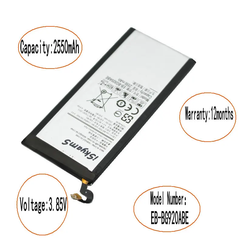 ISkyamS 1x2550 мАч EB BG920ABE сменный литий ионный аккумулятор для Samsung Galaxy S6 G9200 G920i G920f G920A