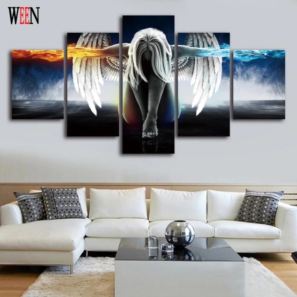 Ween الملاك كوادروس decoracion 5 قطعة جدار الصور قماش الفن ل غرفة المعيشة hd مطبوعة كبير واحد مجموعة الملاك الفن الحديث 2017