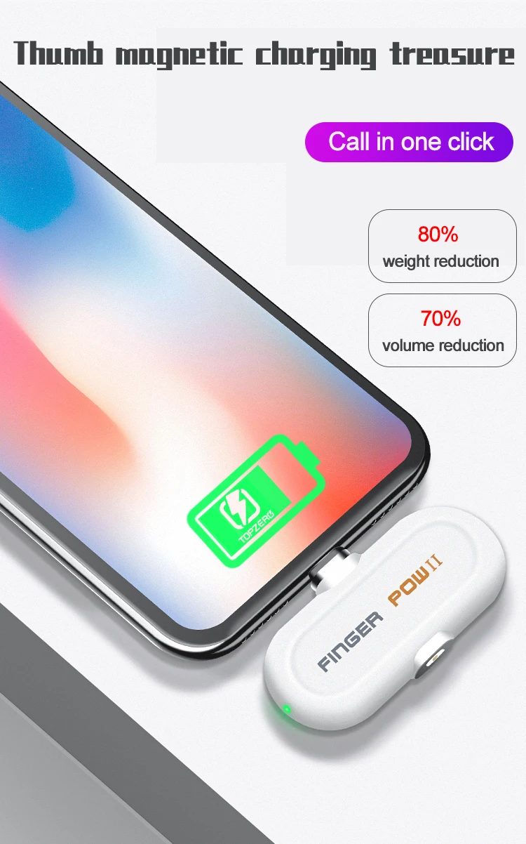 Fingerpow беспроводной мини банк питания для iPhone/Android/TypeC Магнитный USB кабель Внешний аккумулятор 18650 Банк питания портативное зарядное устройство