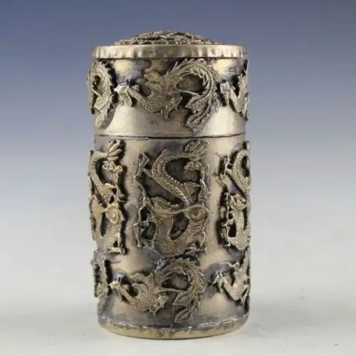 

2PCS Asia Collectible Decorated Tibet Silver Carved Bird On Grape Tree Big Tea Pot pair wholesale factory Bronze Arts