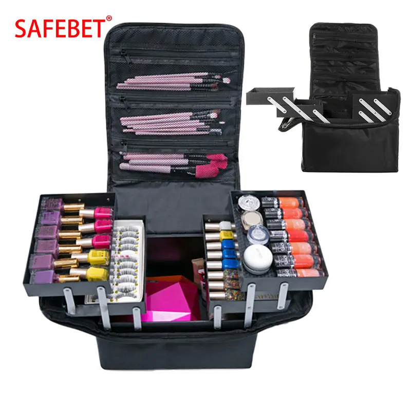 

SAFEBET Brand Cosmetic Bag Organizer Large Capacity Multilayer Clapboard Professional Travel Necessaries Large Capacity Tool Bin