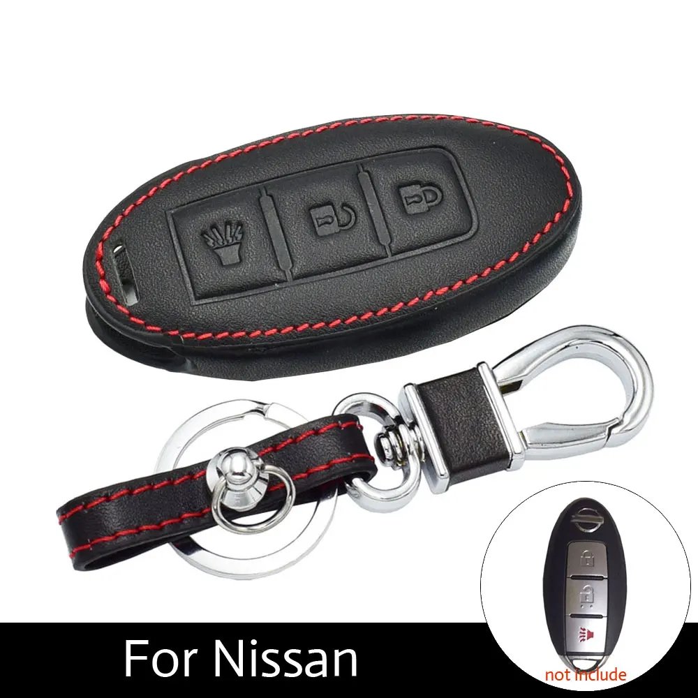 

ATOBABI 3 Buttons Leather Car Key Cover Case For Nissan New Teana X-Trail Livina Sylphy Tiida Smart Key with Keychain Key Ring