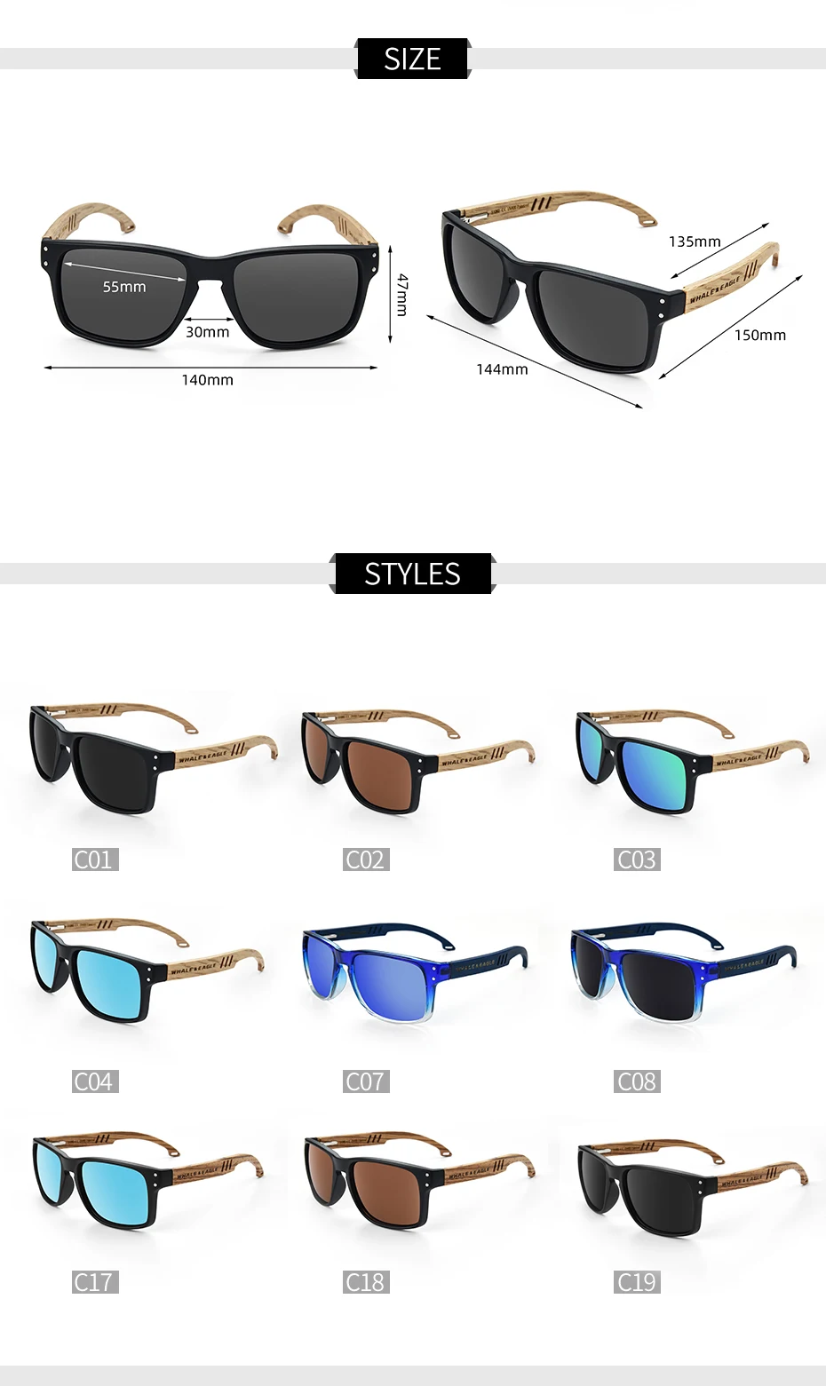 Sunglasses Men Wooden Zebra UV400 W&E Polarized Sunglasses Women Beech Blue Green Lens Handmade Fashionable Brand Cool