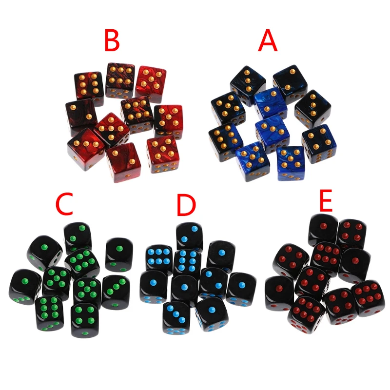 

10pcs/set 1.5cm Multicolor Acrylic Cube Dice Beads Six Sides Portable Table Games Toy