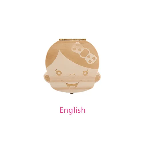 Коробка для хранения упавших зубов английский испанский текст для маленьких мальчиков и девочек деревянный ящик для хранения молочных зубов Органайзер держатель - Цвет: English Girl