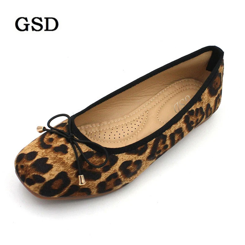

New Leopard Women's Shoes Fashion Butterfly Knot Square Toe Flat Casual Shoes Woman Slip On Big Size Comfortable Women Flats