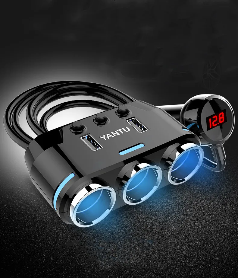 

One to three cigarette lighter dual USB car phone charger one minute three voltage detection