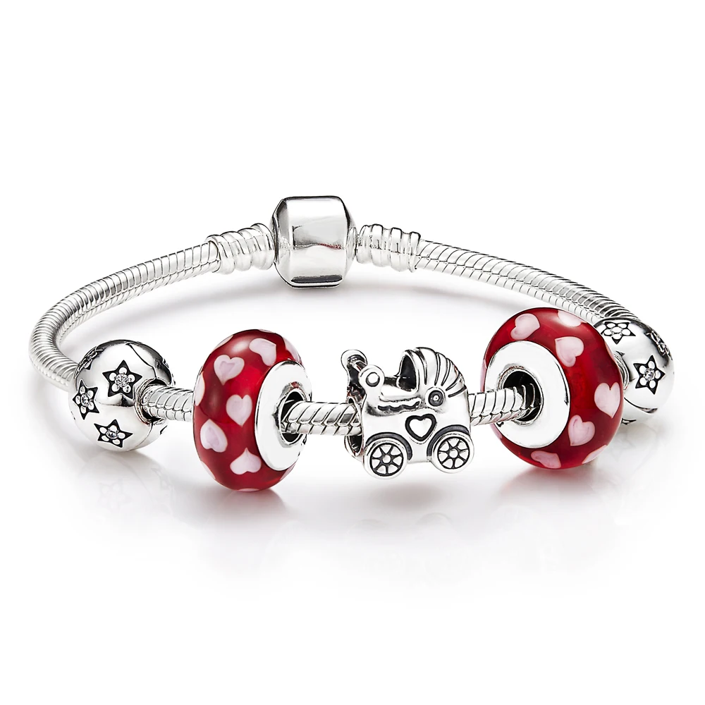 

NEW Arrival 100% 925 Sterling Silver Bracelet For Women With Heart Chain Charms Beads Fashion Jewelry Original Free Mail
