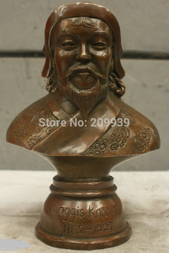 

huij 005710 Chinese China Folk Culture Handmade Brass Bronze Statue Genghis Khan Sculpture (A0314)