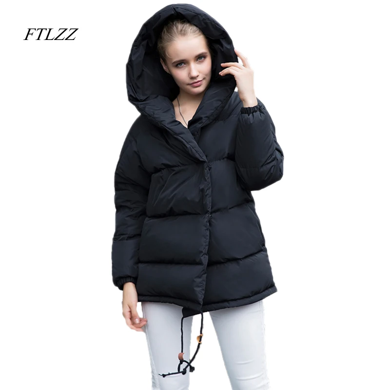 

FTLZZ New Winter Parkas Women Loose Fit 90% Duck Down Coat Medium-long Thickness Hooded Jacket Warm Snow Pink Overcoat