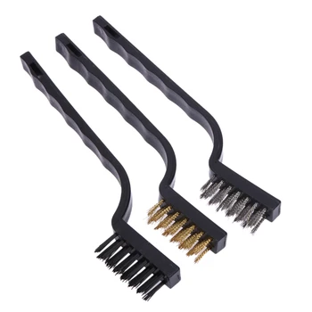 

3 Pcs Mini Wire Brush Set Steel Brass Nylon Brushs Cleaning Polishing Detail Metal Rust Clean Tools Home Kitchen Kit