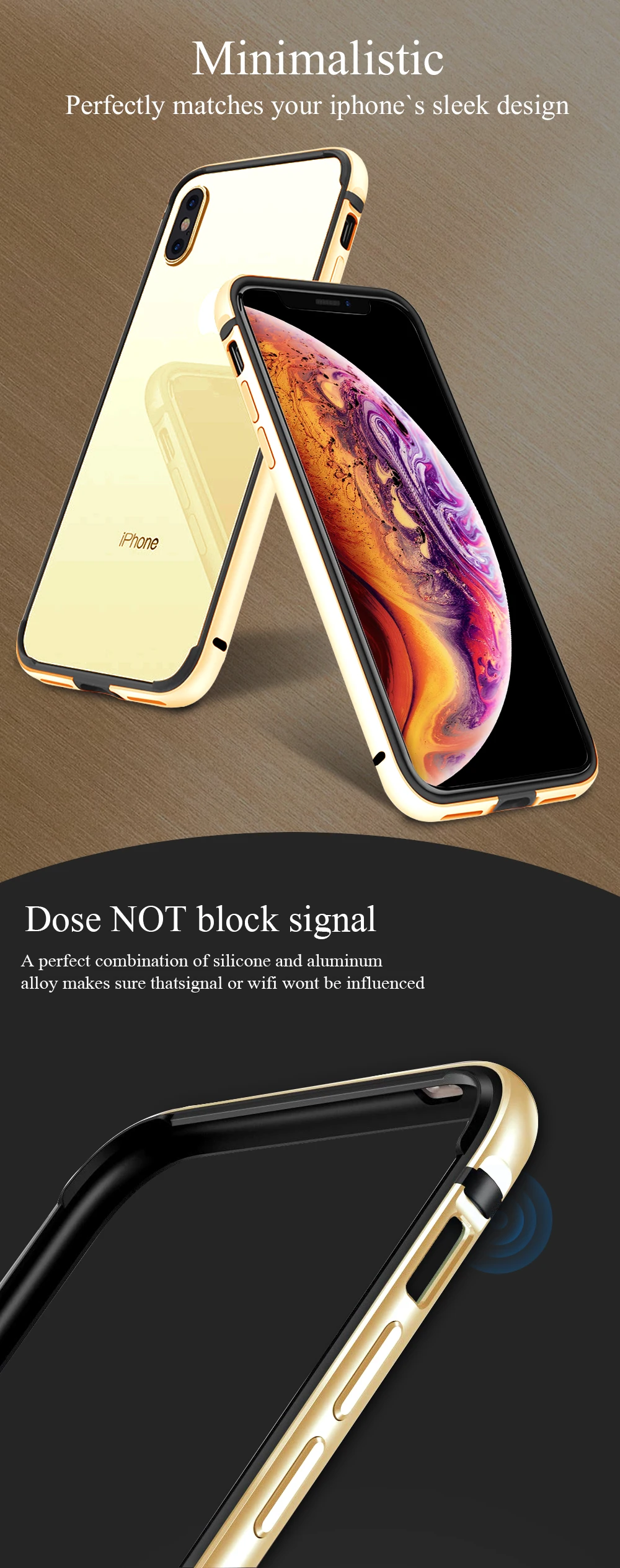 Ascromy For iPhone XS Max Bumper Case Luxury Aluminum Metal Silicone Frame Phone Case For iPhone X S R XR XSMax Gold Accessories (1)