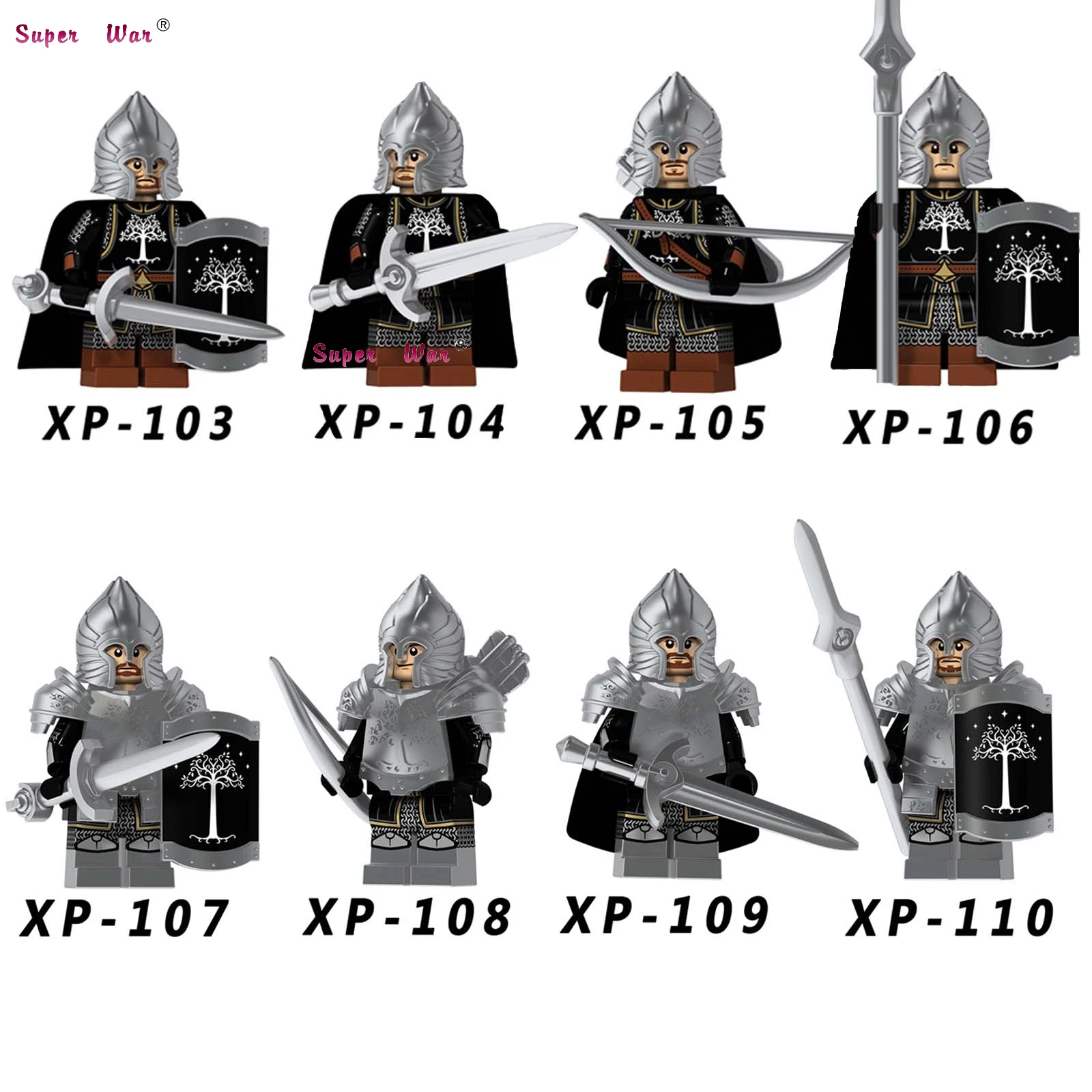 

Single Medieval Knight Lord of the Rings of Gondor Spear Archer Sword Model building blocks bricks toys