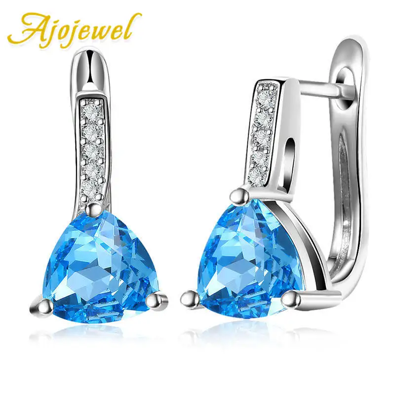 

Ajojewel Triangular Blue Cameo Shinning Cubic Zirconia Stud Earrings For Women Simple Jewelry Beautiful Small Earrings Gift