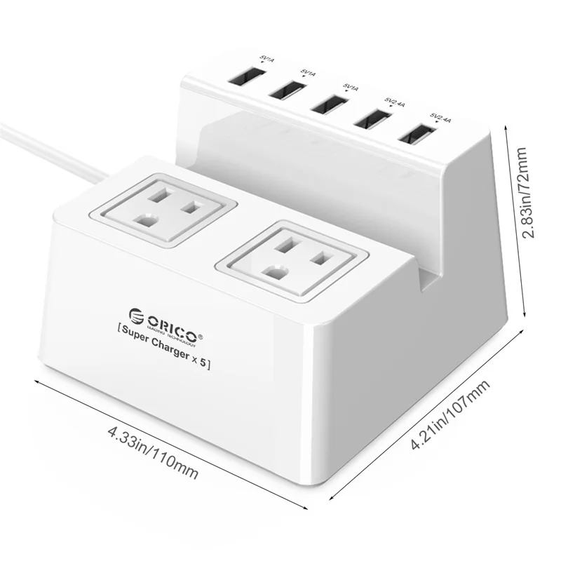 ORICO ODC-2A5U-V1 умное настольное зарядное устройство с 2 розетками переменного тока и 5 портами usb для телефонов, iPhone 7, планшетов и настольных компьютеров
