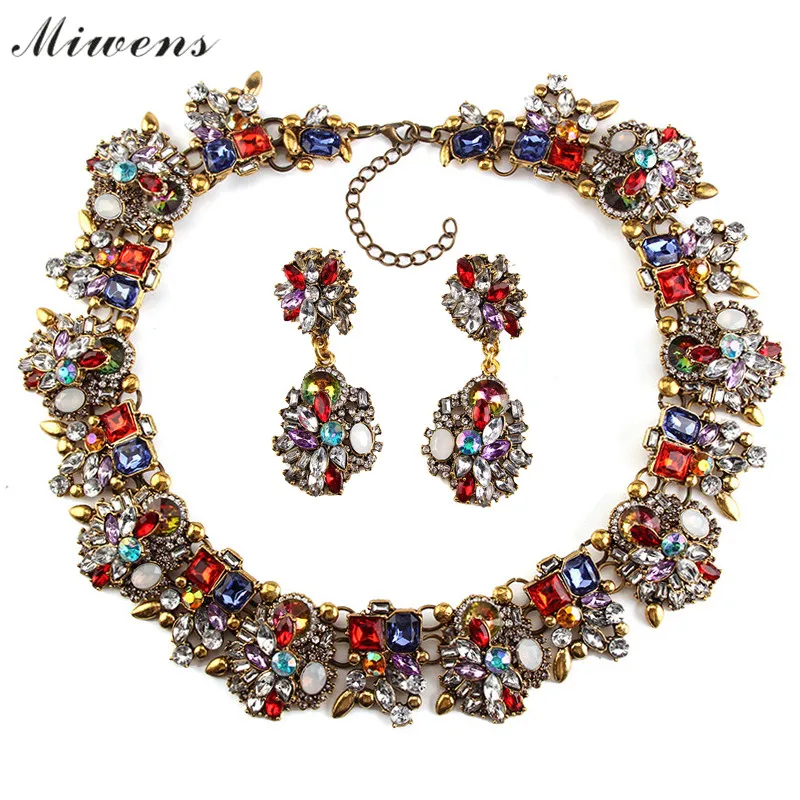 

Miwens 2016 New Fashion Statement Jewelry Set Women Luxury ZA Brand Crystal Flower Pendant Necklace Earring Set 2450