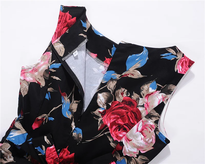 Kostlish Print Summer Dress Women 2017 Sleeveless Big Swing Belt Tunic Vintage Dress Elegant Rockabilly Party Dresses Sundress (90)