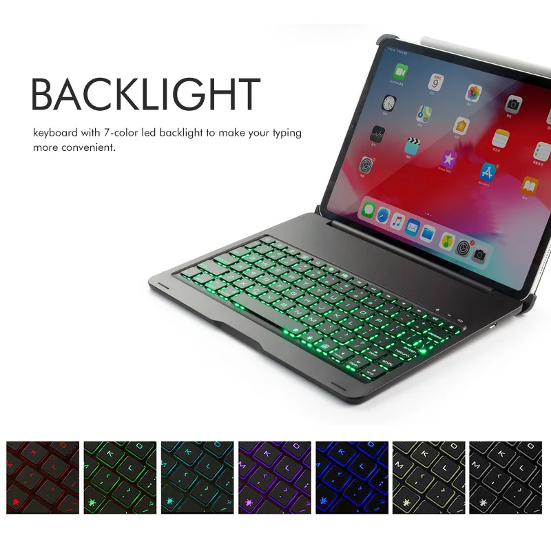 [NEW] Bluetooth keyboard Case for Apple iPad Pro 11.1",7-Color Backlit Aluminum Metal Wireless Keyboard with Smart Case Hard