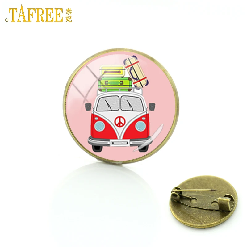 

TAFREE antique bronze color Hippie Peace Sign Van Bus broches men women vintage fashion car jewelry badge brooch pins gift CT108