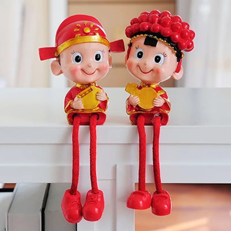 

resin dolls chinese trandional bride & bridegroom hanging feet dolls ornament home furnishings wedding decoration gift a1177