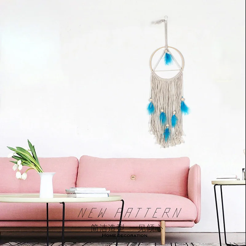 

New simple home small decorative wall decoration pendant bohemian woven tapestry round feather decoration